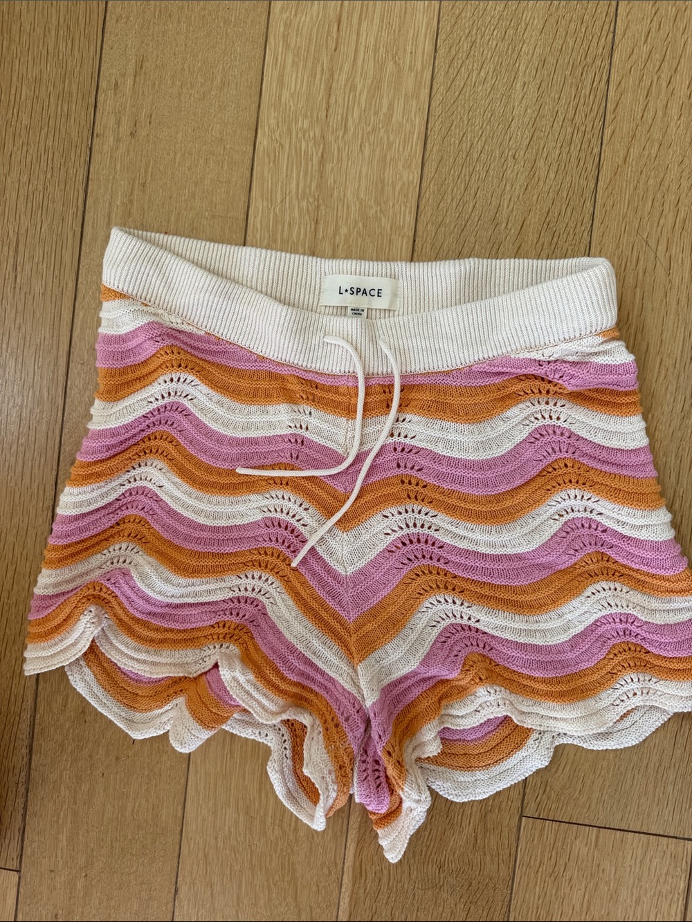 L*Space Pink, Orange & Cream Wave-Knit Shorts